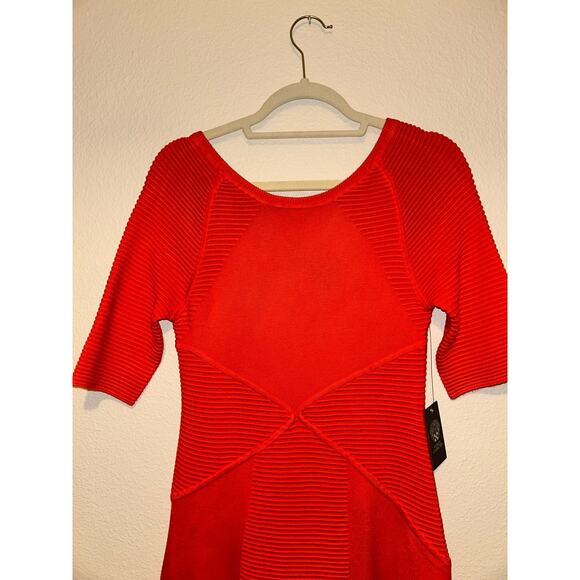 Vince Camuto Ora Orange Ribbed Sweater Dress V Neck Petite Medium NWT Casual - Picture 3 of 10